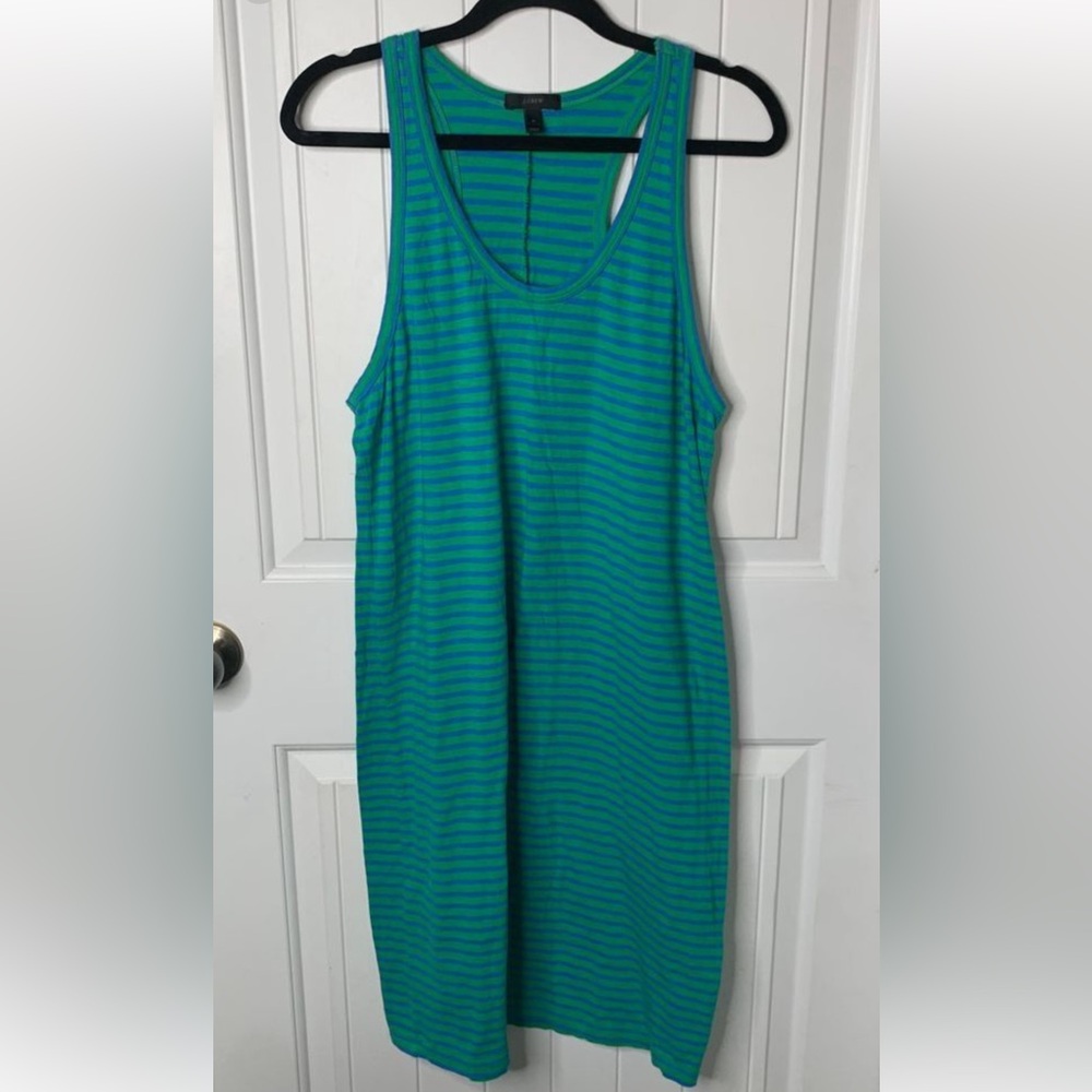 J.Crew Green Blue Striped Cotton Tank Maxi Dress Casual Summer Beach Dress XL